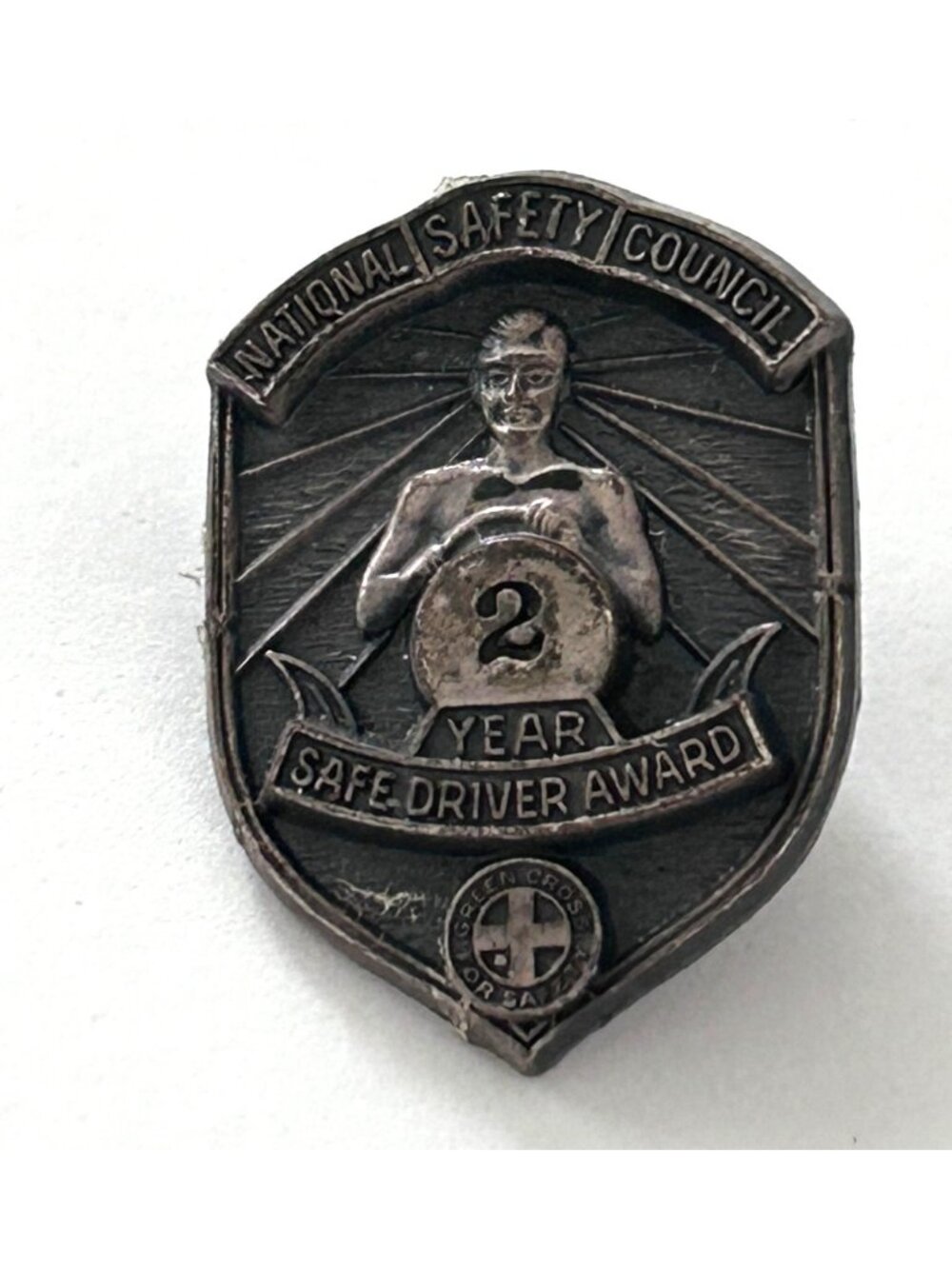Vintage National Safety Council Safe Driver Silver Tone Lapel Pin Hat Screw Back